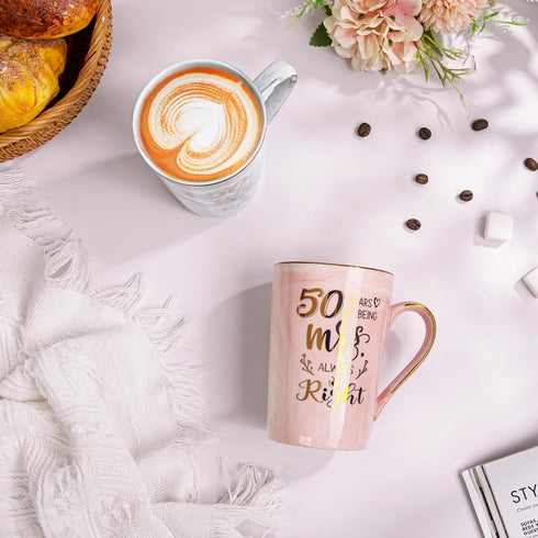 50th Mr Right and Mrs Always Right Marble Coffee Mugs for Married Couples